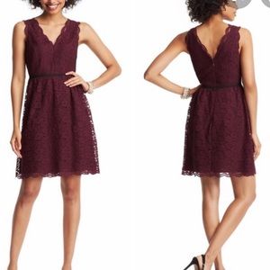 Loft Burgundy Lace Dress Scalloped Details NWOT